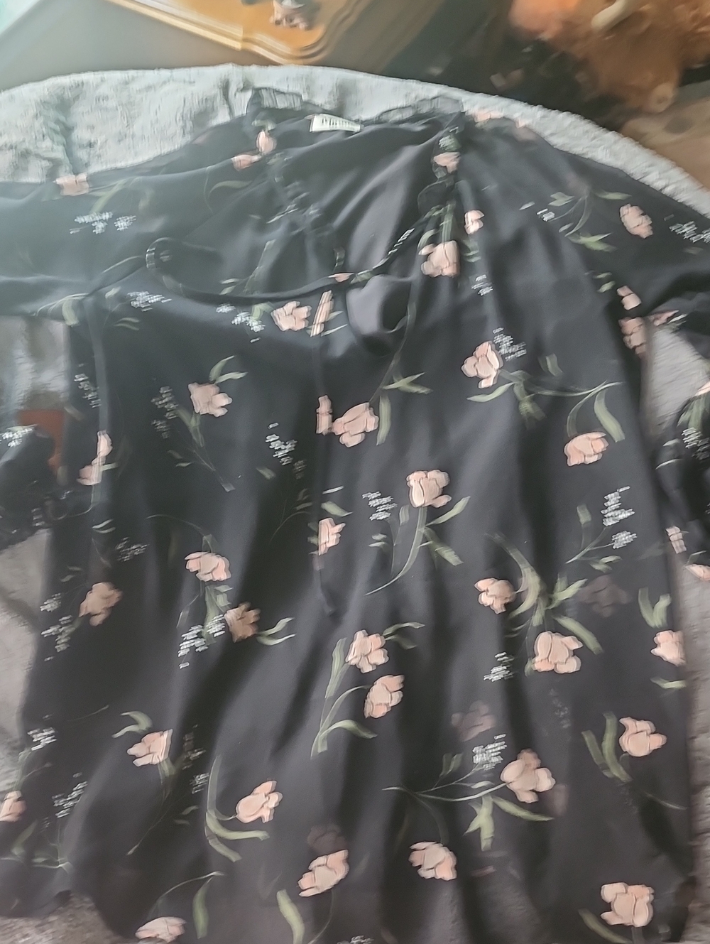 Show Me Your MuMu Black Floral Blouse with Pink Roses